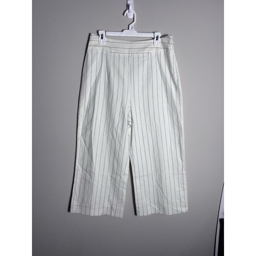 Gianni Bini Women's Wide Leg Cropped Linen Blend Pants Size 10 Striped White